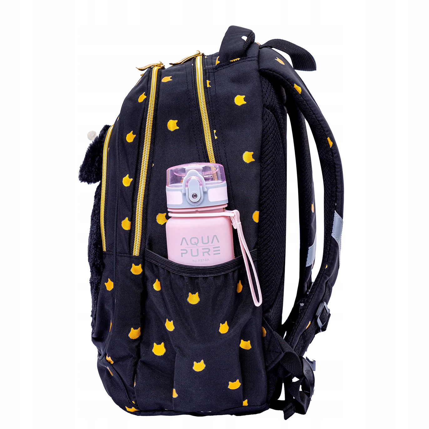 Štýlový detský batoh ASTRABAG FLUFFY KITTY BLACK, AB330 s motívom roztomilého mačiatka